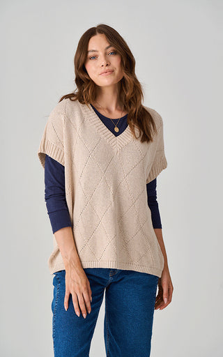 Luella Burford Almond Citton Diamond Knit Pattern Tank Top