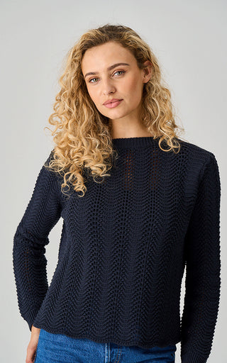 Luella Bibury Cotton Navy Open Weave Pattern Jumper