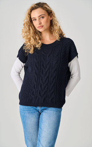 Luella Bath Cable Knit Cotton Tank Navy Top