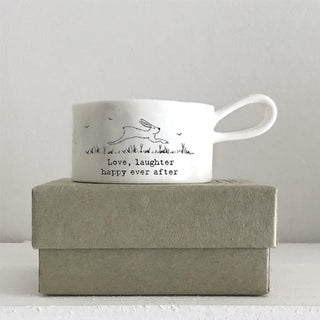 Handled tea light holder-Love, laughter, happy ever after