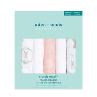 Aden & Anais Blushing Bunnies 5Pk Cotton Muslin Squares