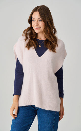 Luella Tilly French Pale Pink Alpaca Knit V-Neck Tank Top