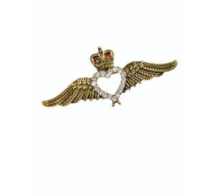 Vintage Sweetheart Wings Brooch  A.Gold / Clear Crys / Vermil