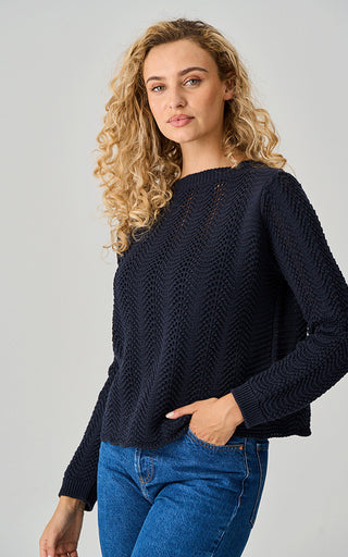 Luella Bibury Cotton Navy Open Weave Pattern Jumper