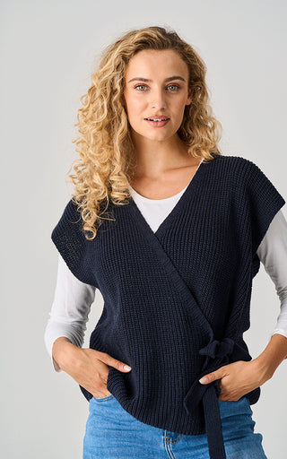 Luella Tetbury Navy Cotton Heavy Knit Tie Fasten Waistcoat