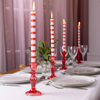 CANDLE SHOP, DINE IN COLOUR, DINNER CANDLE, RED WHITE STRIPE,