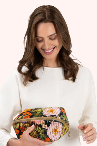 Powder - Quilted Make Up Bag - Midnight Posy