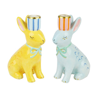 Hand-Painted Bunnies Boris & Bonnie Ceramic Candle Holders
