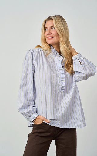 Luella Kinross Cotton Blouse Blue/Yellow Stripes