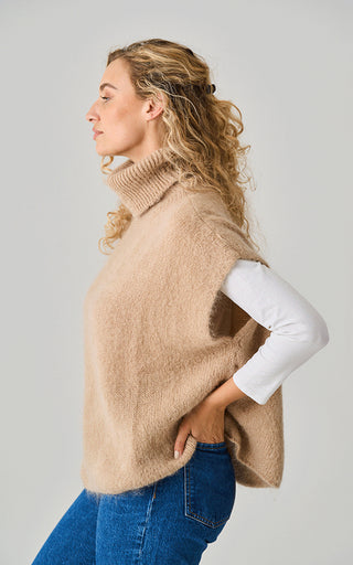 Luelle Uley Alpaca Knit Oversize Tank Top w/Roll Neck Toffee