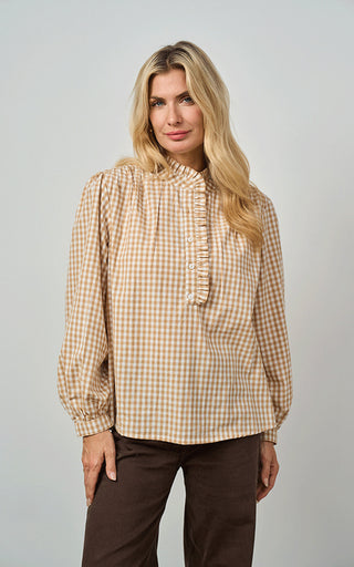 Luella Braemar Stone Gingham  Pattern Cotton Blouse