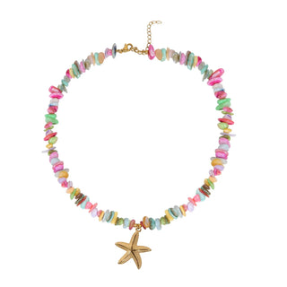 NECKLACE HANDMADE SHELL STARFISH MIXED 14K GOLD PLATED