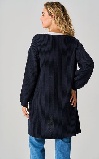 Luella Corsham Heavy Knit Long Cotton Cardigan Navy
