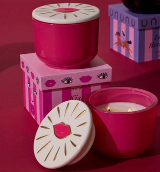 Charmed 8oz/226g Pink Glass Candle with Lips Ceramic Lid - Smoked Cherry