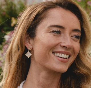 GOLD PLATED EARRINGS CUBIC ZIRCONIA STONES AND MOTHER OF PEAR