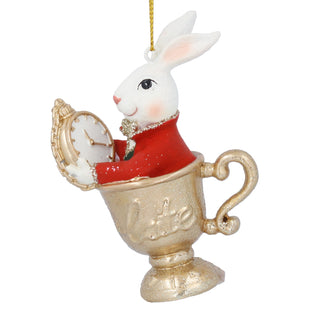 Resin White Rabbit in Teacup Dec