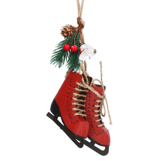Red Metal Skate Boots Dec w Fir & Bell