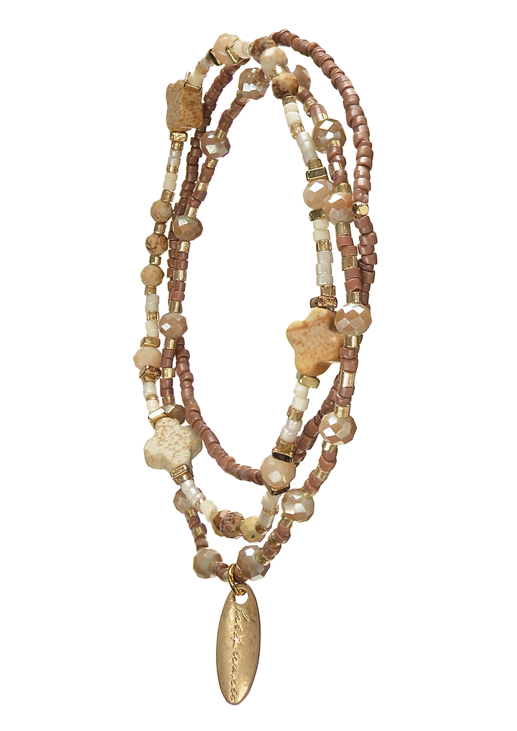 Trio of Fine Lines W/Maltese Cross Detail - Cappuccino / Gold bBracelet