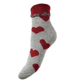 Gemjar - Grey with Big Red Hearts Cuff Socks
