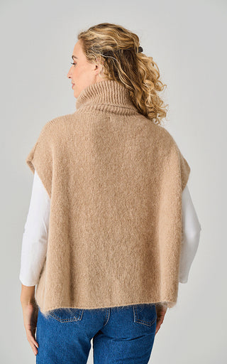 Luelle Uley Alpaca Knit Oversize Tank Top w/Roll Neck Toffee