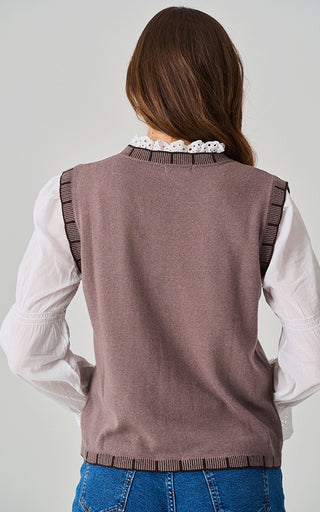 Luella Stowe Cashmere Blend Tank Top Blanket Trim Mocha/Chocolate