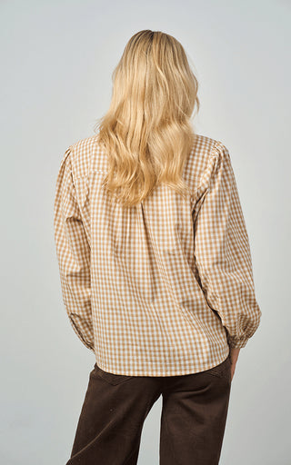 Luella Braemar Stone Gingham  Pattern Cotton Blouse