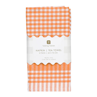 Gingham Fabric Orange Napkins