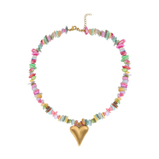 NECKLACE HANDMADE SHELL HEART MULTI 14K GOLD PLATED
