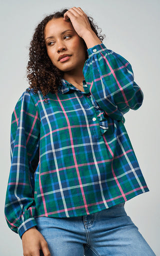 Luella Beauly Cotton Blouse Green/Pink Plaid