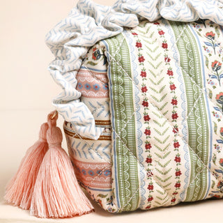 Small Sage and Pink Vintage Floral Quilted Wash Bag