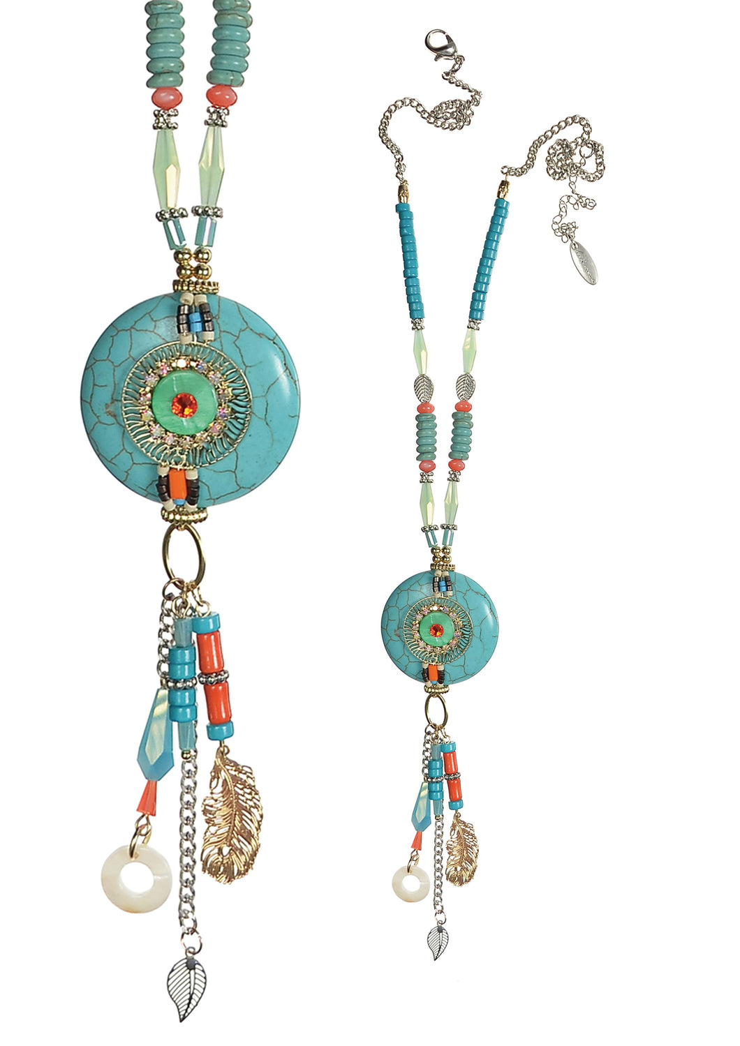 Hot Tomato - See Me Love Me Pendant - Gold\Turquoise Necklace