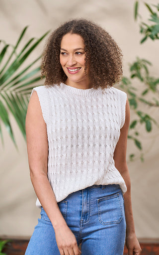 Fowey Cable Knit Cotton Tank Top Ivory