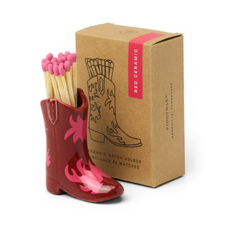 Gentleman’s Hardware Nashville Ceramic Boot Match Holder 25 Matches Red & Pink