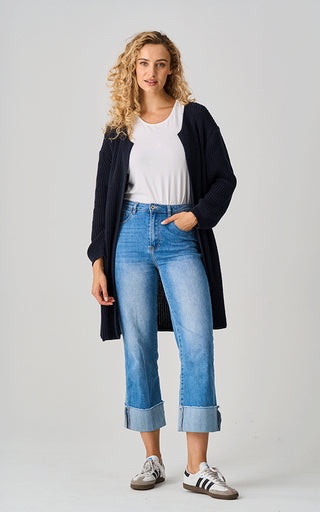 Luella Corsham Heavy Knit Long Cotton Cardigan Navy
