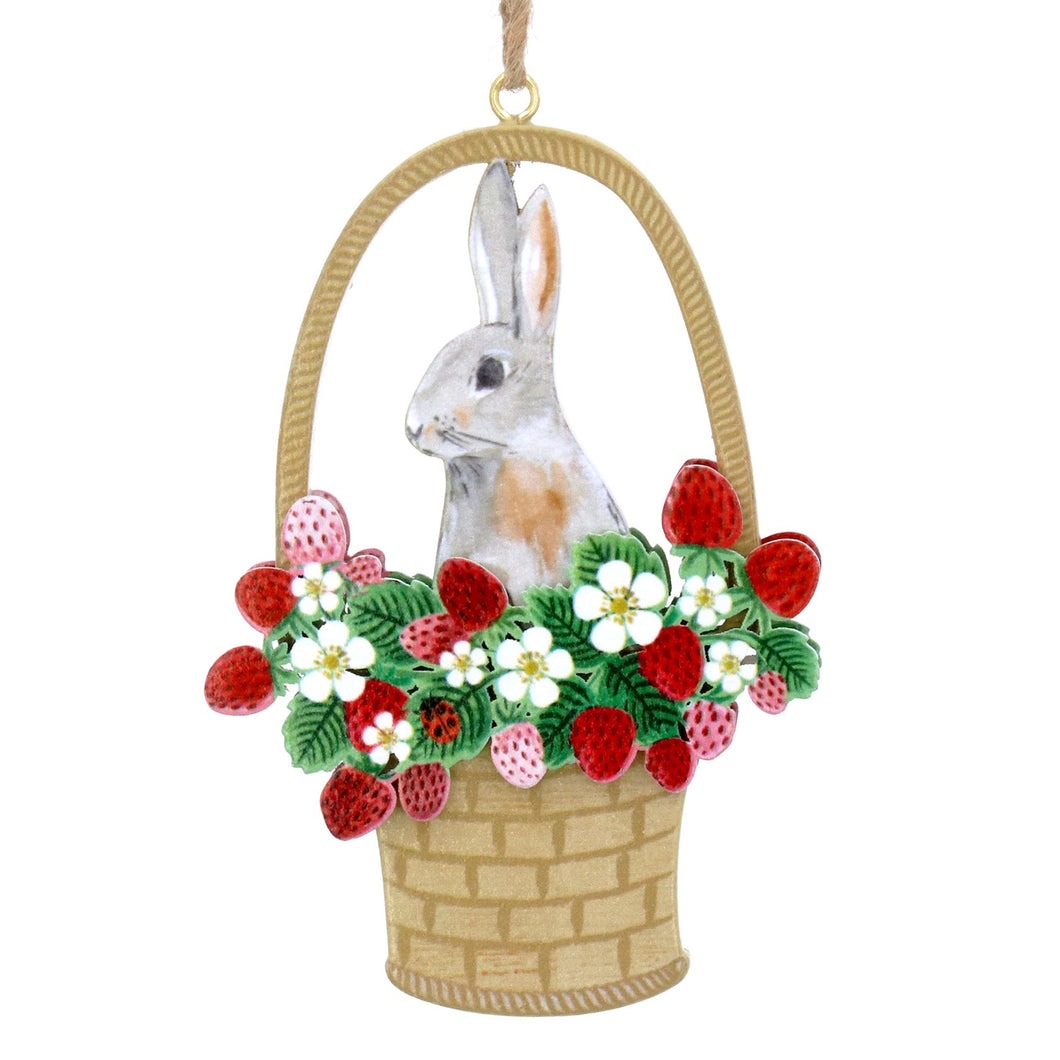 Gisela Graham Strawberries in Basket with Wooden Bunny Decoration