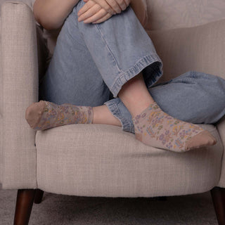 WOMENS COTTON FLORAL TRAINER SOCKS