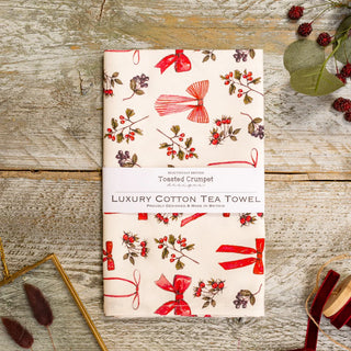 Toasted Crumpet Bows & Berries (Pure) Tea Towel