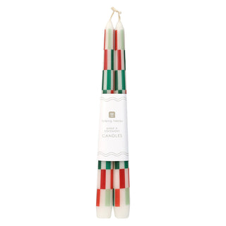 TAPER CANDLES, RED & GREEN CHECK
