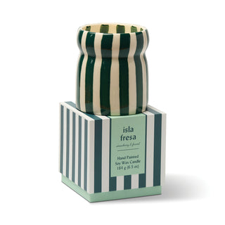 Cabana 6.5oz/184g Teal Striped Ceramic Candle - Isla Fresa