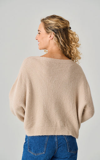 Luella Calcot Alpaca Knit Jumper w/Cable Knit Stripe Almond