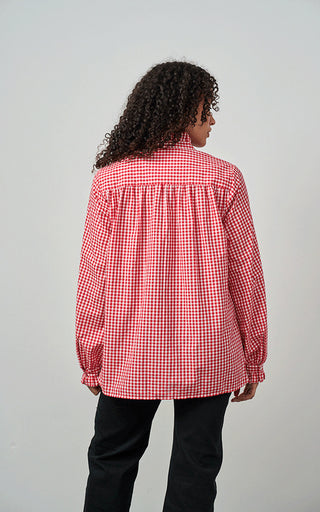 Luella Carrom Cotton Blouse Red Gingham Pattern