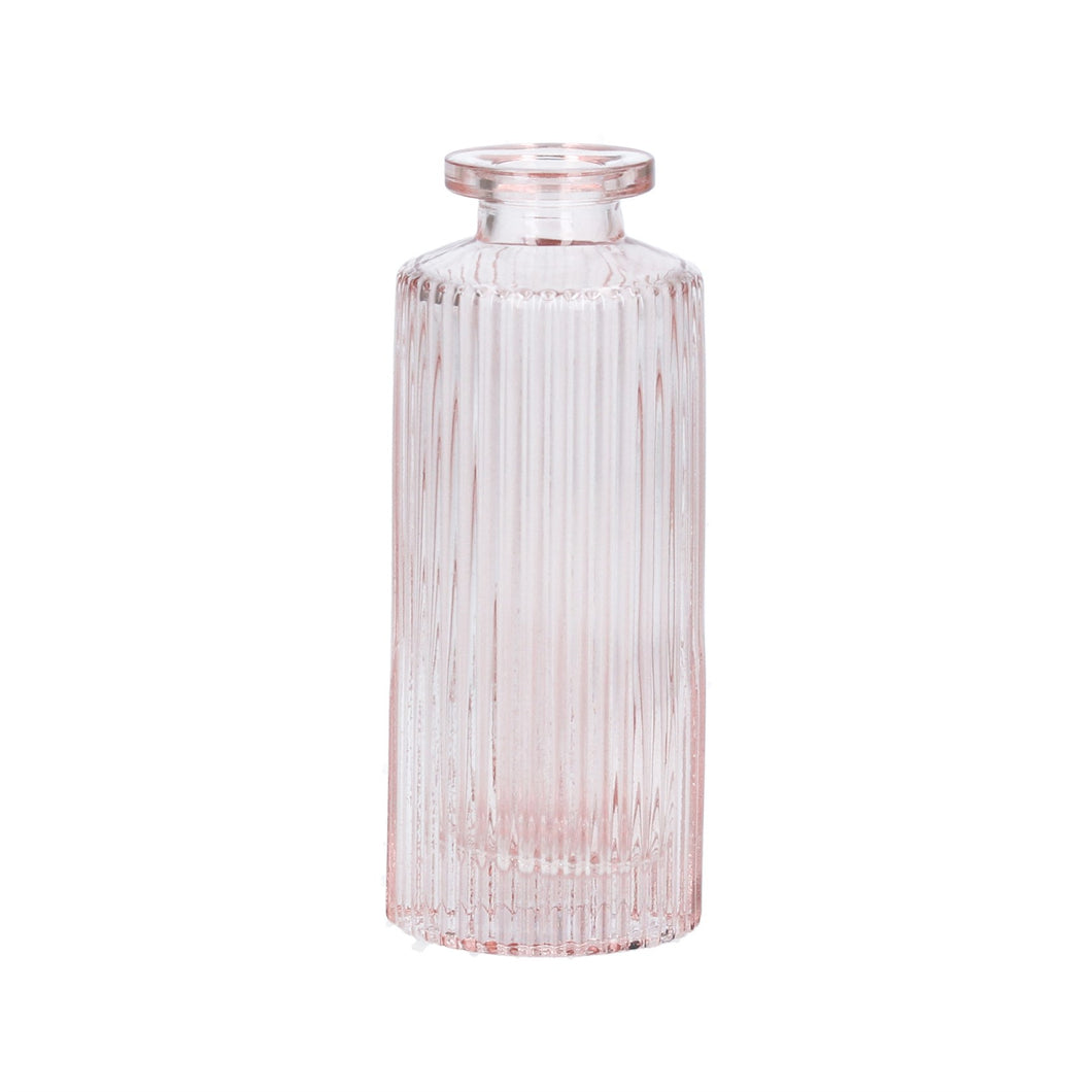 Pink Glass Ribbed Bottle Mini Vase