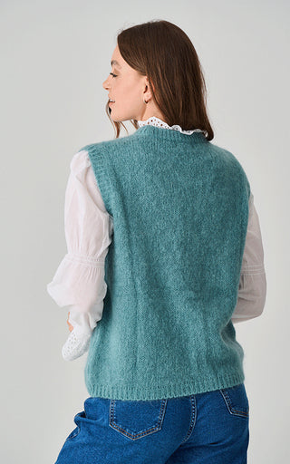 Luella Carmel Mohair Knit Round Neck Tank Top Duck Egg