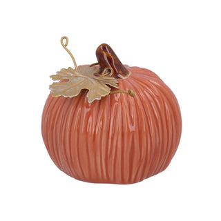 Stoneware Orn 8cm - Orange Pumpkin w Gold Leaf