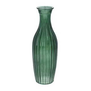 Emerald Green Glass Ribbed Tall Slim Bud Vase