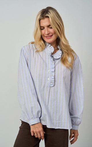 Luella Kinross Cotton Blouse Blue/Yellow Stripes