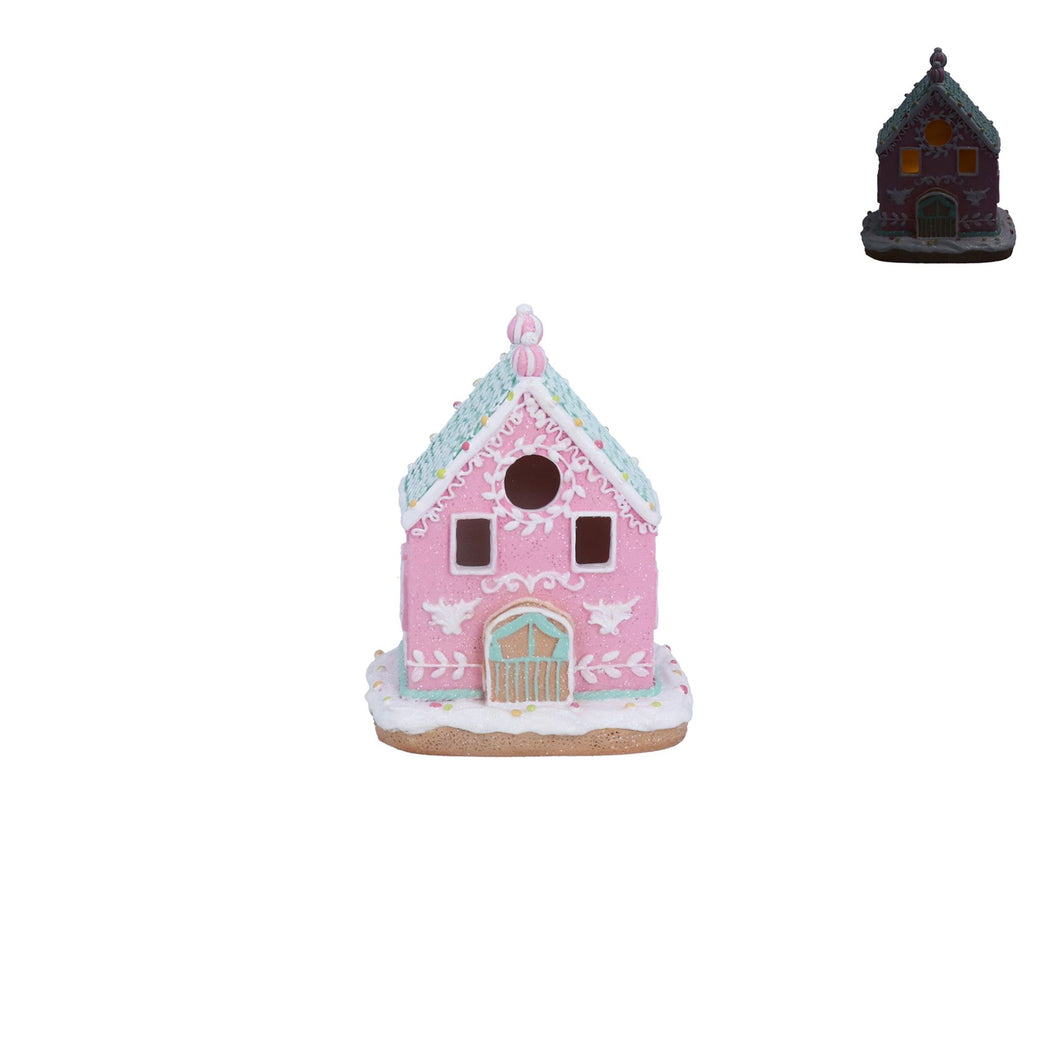 Gisela Graham Pink/Blue Iced LED Gingerbread House, Med