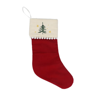 Polyester Stocking 18cm - Red & Cream w Tree