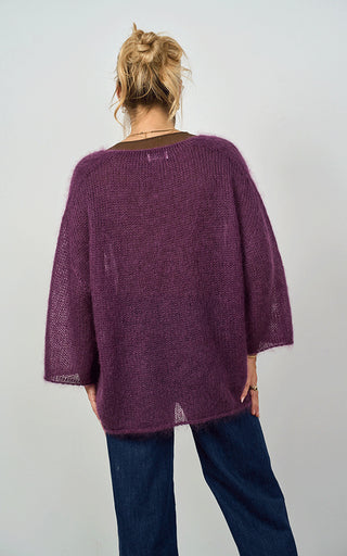 Luella Troon Mohair Blend V Neck Jumper in Plum