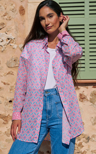 Montpellier Cotton Shirt Printed Pattern (BF) blue/Pink